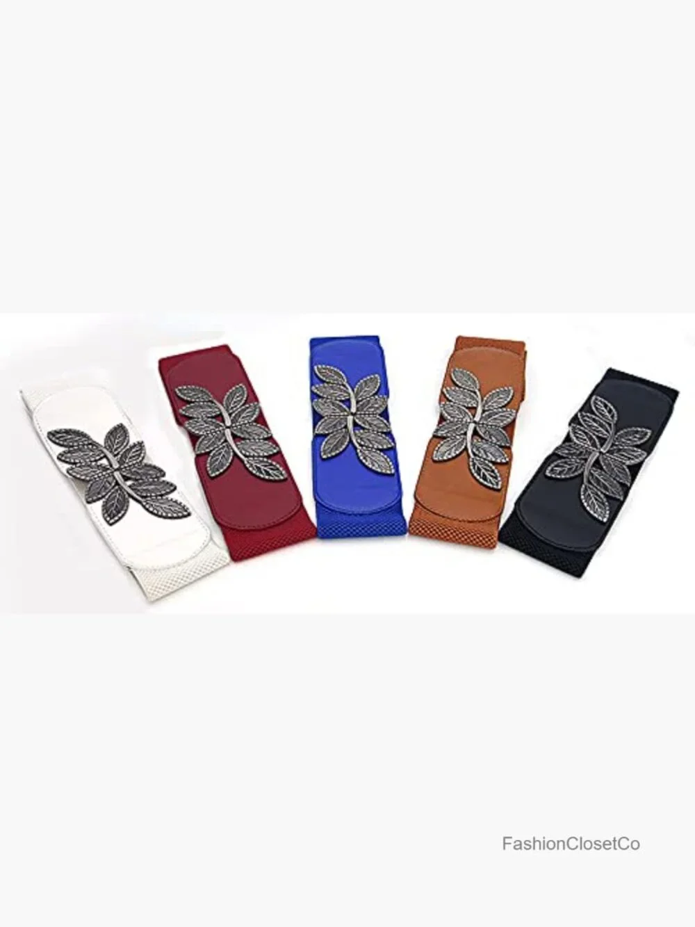 Stretchy Wide Elastic Waist Belt with Leaf Buckle for Dresses